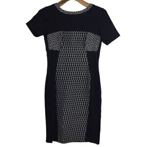 Yoana Baraschi Short Sleeve Back Zip Knit Textured Sheath Casual Dress Black 8